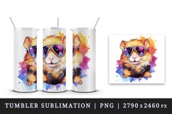 Watercolor cute cool glamour hamster funny superstar animal pet sunglasses print design wrap sublimation bundle for 20 oz tumbler