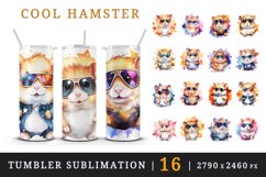 Watercolor cute cool glamour hamster funny superstar animal pet sunglasses print design wrap sublimation bundle for 20 oz tumbler