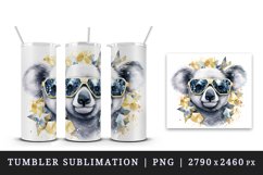 Watercolor cute cool glamour koala funny superstar animal sunglasses print 20 oz tumbler skinny mug wrap clipart t-shirt sublimation printable design