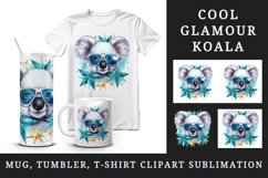 Watercolor cute cool glamour koala funny superstar animal sunglasses print 20 oz tumbler skinny mug wrap clipart t-shirt sublimation printable design