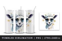 Watercolor cute cool glamour lamb funny superstar animal sunglasses print 20 oz tumbler skinny mug wrap clipart t-shirt sublimation printable design