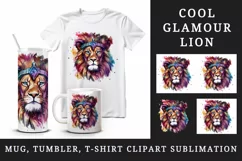Watercolor cute cool glamour lion funny superstar wild animal stars print 20 oz tumbler skinny mug wrap clipart t-shirt sublimation printable design