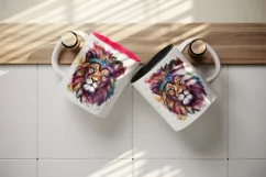 Watercolor cute cool glamour lion funny superstar wild animal stars print 20 oz tumbler skinny mug wrap clipart t-shirt sublimation printable design