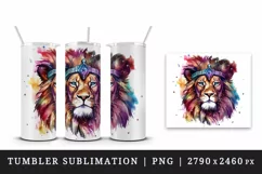 Watercolor cute cool glamour lion funny superstar wild animal stars print 20 oz tumbler skinny mug wrap clipart t-shirt sublimation printable design
