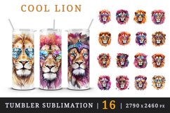 Watercolor cute cool glamour lion funny superstar wild animal sunglasses print design wrap sublimation bundle for 20 oz tumbler