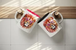 Watercolor cute cool glamour lion superstar wild animal sunglasses print 20 oz tumbler skinny mug wrap clipart t-shirt sublimation printable design