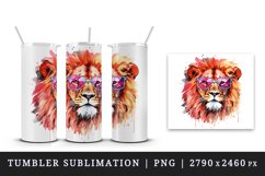 Watercolor cute cool glamour lion superstar wild animal sunglasses print 20 oz tumbler skinny mug wrap clipart t-shirt sublimation printable design