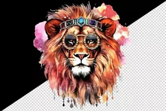 Watercolor cute cool glamour lion superstar wild animal sunglasses print 20 oz tumbler skinny mug wrap clipart t-shirt sublimation printable design