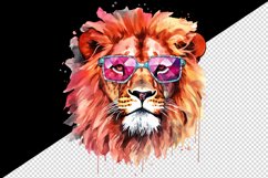 Watercolor cute cool glamour lion superstar wild animal sunglasses print 20 oz tumbler skinny mug wrap clipart t-shirt sublimation printable design