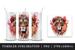 Watercolor cute cool glamour lion superstar wild animal sunglasses print 20 oz tumbler skinny mug wrap clipart t-shirt sublimation printable design