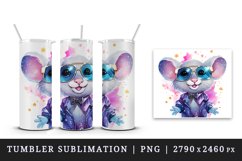 Watercolor cute cool glamour mouse funny superstar animal sunglasses print 20 oz tumbler skinny mug wrap clipart t-shirt sublimation printable design