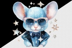 Watercolor cute cool glamour mouse funny superstar animal sunglasses print 20 oz tumbler skinny mug wrap clipart t-shirt sublimation printable design