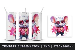 Watercolor cute cool glamour mouse funny superstar animal sunglasses print 20 oz tumbler skinny mug wrap clipart t-shirt sublimation printable design