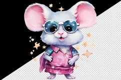 Watercolor cute cool glamour mouse funny superstar animal sunglasses print 20 oz tumbler skinny mug wrap clipart t-shirt sublimation printable design