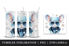 Watercolor cute cool glamour mouse funny superstar animal sunglasses print 20 oz tumbler skinny mug wrap clipart t-shirt sublimation printable design