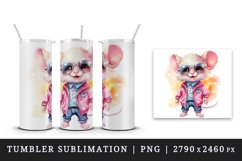 Watercolor cute cool glamour mouse funny superstar animal sunglasses print 20 oz tumbler skinny mug wrap clipart t-shirt sublimation printable design
