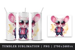 Watercolor cute cool glamour mouse funny superstar animal sunglasses print 20 oz tumbler skinny mug wrap clipart t-shirt sublimation printable design