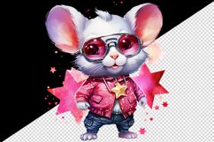 Watercolor cute cool glamour mouse funny superstar animal sunglasses print 20 oz tumbler skinny mug wrap clipart t-shirt sublimation printable design