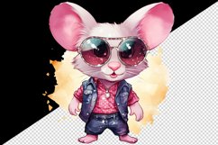 Watercolor cute cool glamour mouse funny superstar animal sunglasses print 20 oz tumbler skinny mug wrap clipart t-shirt sublimation printable design