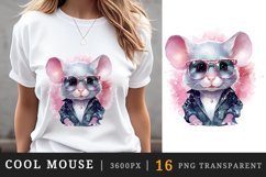 Watercolor cute cool glamour mouse funny superstar animal sunglasses print clipart set t-shirt sublimation printable designs bundle png transparent