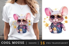 Watercolor cute cool glamour mouse funny superstar animal sunglasses print clipart set t-shirt sublimation printable designs bundle png transparent