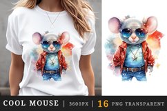 Watercolor cute cool glamour mouse funny superstar animal sunglasses print clipart set t-shirt sublimation printable designs bundle png transparent