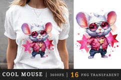 Watercolor cute cool glamour mouse funny superstar animal sunglasses print clipart set t-shirt sublimation printable designs bundle png transparent