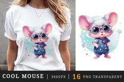 Watercolor cute cool glamour mouse funny superstar animal sunglasses print clipart set t-shirt sublimation printable designs bundle png transparent