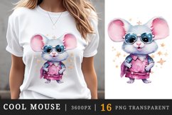 Watercolor cute cool glamour mouse funny superstar animal sunglasses print clipart set t-shirt sublimation printable designs bundle png transparent