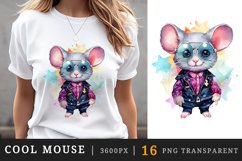 Watercolor cute cool glamour mouse funny superstar animal sunglasses print clipart set t-shirt sublimation printable designs bundle png transparent