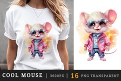 Watercolor cute cool glamour mouse funny superstar animal sunglasses print clipart set t-shirt sublimation printable designs bundle png transparent