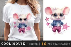 Watercolor cute cool glamour mouse funny superstar animal sunglasses print clipart set t-shirt sublimation printable designs bundle png transparent