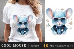 Watercolor cute cool glamour mouse funny superstar animal sunglasses print clipart set t-shirt sublimation printable designs bundle png transparent