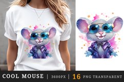 Watercolor cute cool glamour mouse funny superstar animal sunglasses print clipart set t-shirt sublimation printable designs bundle png transparent