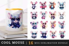 Watercolor cute cool glamour mouse funny superstar animal sunglasses print design wrap printable sublimation bundle for mug