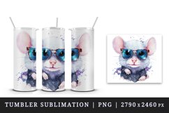 Watercolor cute cool glamour mouse funny superstar animal sunglasses print design wrap sublimation bundle for 20 oz tumbler
