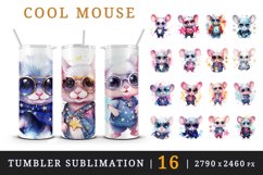 Watercolor cute cool glamour mouse funny superstar animal sunglasses print design wrap sublimation bundle for 20 oz tumbler