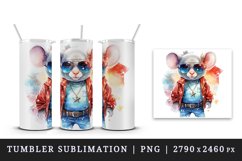 Watercolor cute cool glamour mouse funny superstar animal sunglasses print design wrap sublimation bundle for 20 oz tumbler