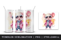 Watercolor cute cool glamour mouse funny superstar animal sunglasses print design wrap sublimation bundle for 20 oz tumbler