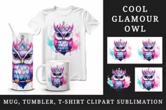 Watercolor cute cool glamour owl crown superstar wild animal bird print 20 oz tumbler skinny mug wrap clipart t-shirt sublimation printable design