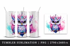 Watercolor cute cool glamour owl crown superstar wild animal bird print 20 oz tumbler skinny mug wrap clipart t-shirt sublimation printable design