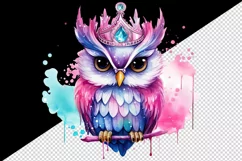 Watercolor cute cool glamour owl crown superstar wild animal bird print 20 oz tumbler skinny mug wrap clipart t-shirt sublimation printable design