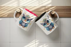 Watercolor cute cool glamour owl superstar animal bird glasses stars print 20 oz tumbler skinny mug wrap clipart t-shirt sublimation printable design