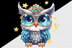 Watercolor cute cool glamour owl superstar animal bird glasses stars print 20 oz tumbler skinny mug wrap clipart t-shirt sublimation printable design