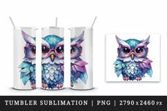 Watercolor cute cool glamour owl superstar wild animal bird glasses print 20 oz tumbler skinny mug wrap clipart t-shirt sublimation printable design