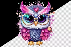 Watercolor cute cool glamour owl superstar wild animal bird glasses print 20 oz tumbler skinny mug wrap clipart t-shirt sublimation printable design