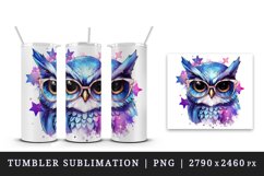 Watercolor cute cool glamour owl superstar wild animal bird glasses print 20 oz tumbler skinny mug wrap clipart t-shirt sublimation printable design