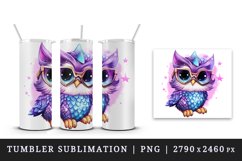 Watercolor cute cool glamour owl superstar wild animal bird glasses print 20 oz tumbler skinny mug wrap clipart t-shirt sublimation printable design