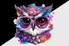 Watercolor cute cool glamour owl superstar wild animal bird glasses print 20 oz tumbler skinny mug wrap clipart t-shirt sublimation printable design