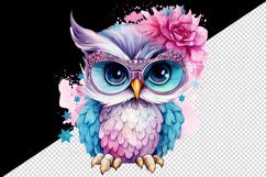 Watercolor cute cool glamour owl superstar wild animal bird glasses print 20 oz tumbler skinny mug wrap clipart t-shirt sublimation printable design